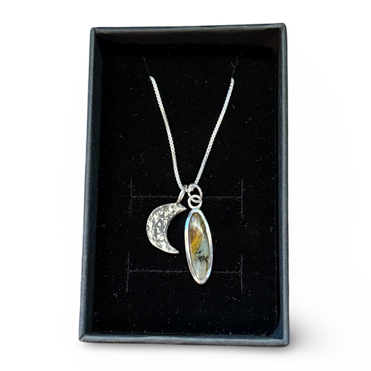 SALT CREEK SILVER moon + moss agate charm necklace